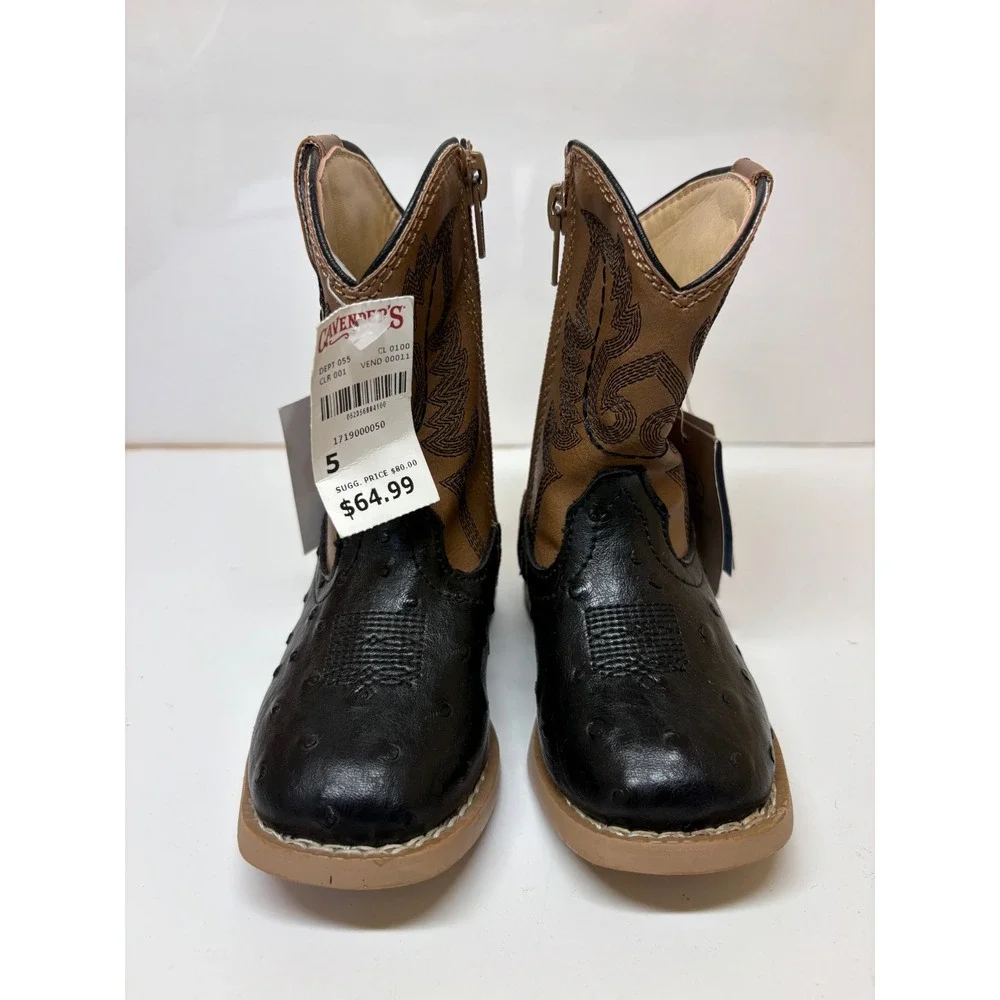 Roper Toddler Boys Black Ostrich Print Tan Western Cowboy Boots 09-017-1900-0050